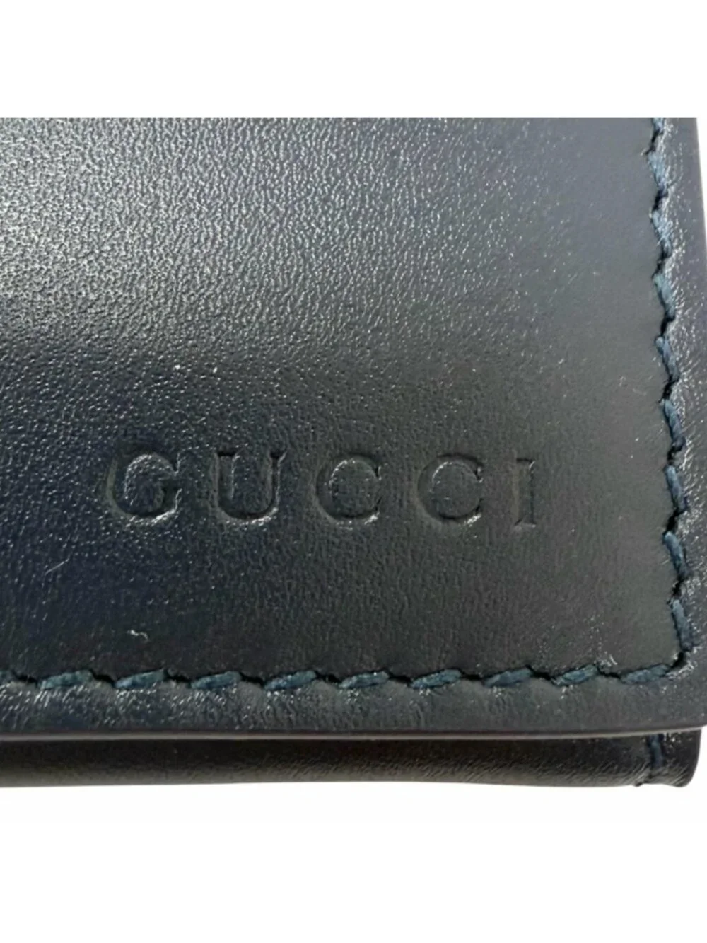 Gucci Leather Inside GG Logo All Over Pattern Card Case Business Holder Navy